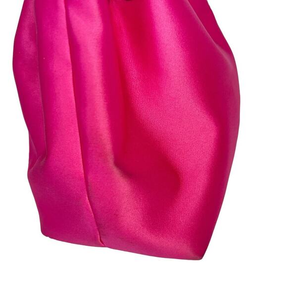 Sondra Robert’s Satin Drawstring Mini Bag Hot a pink Crystal Top Handle - Picture 5 of 8